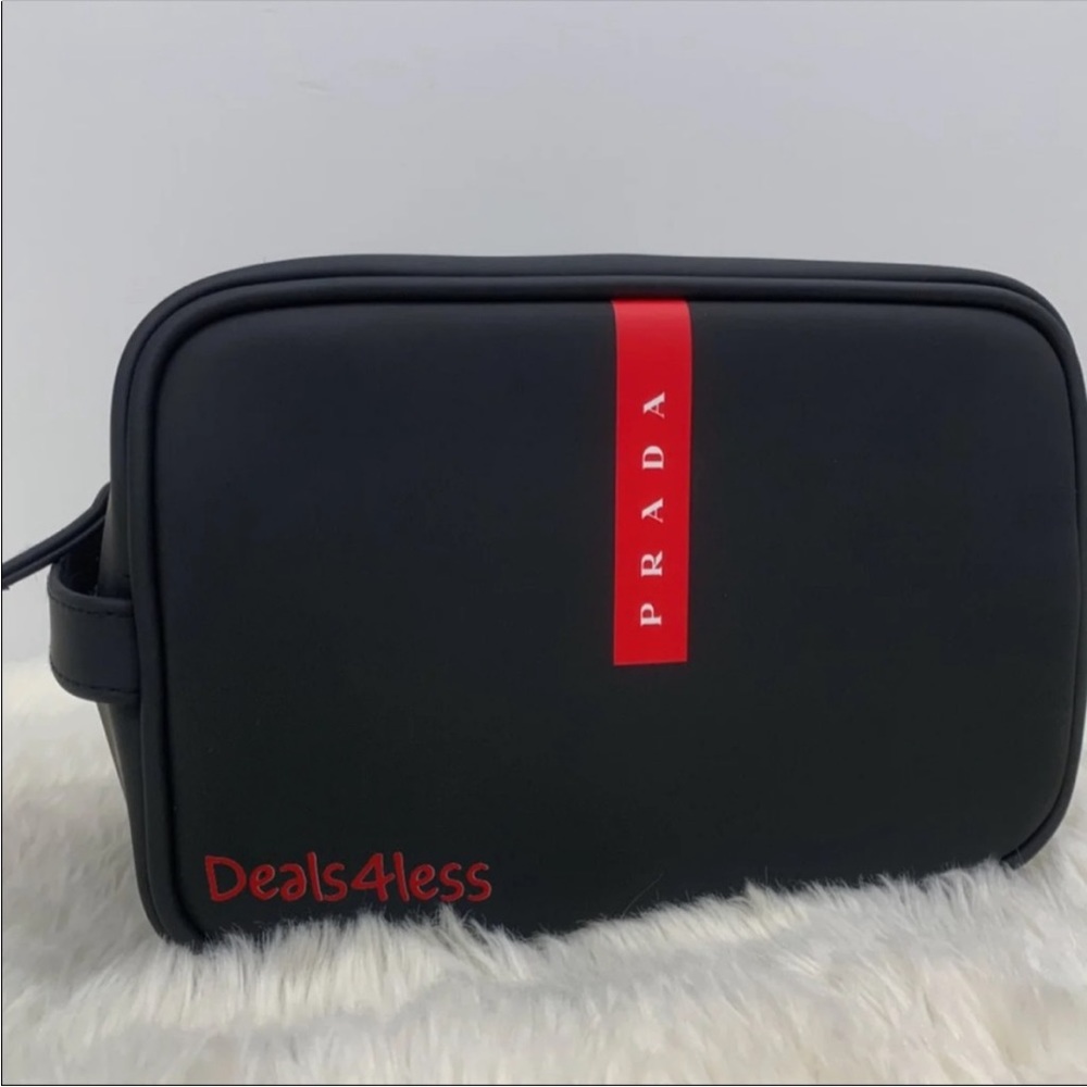 Prada Luna Rossa Black & Red pouch Travel bag Toiletry Dopp Kit Shaving Case - Picture 6 of 6